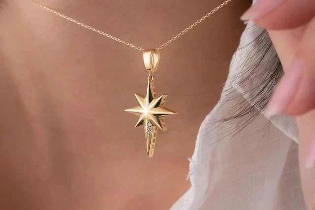 0.20 Ct Lab Created Diamond Starburst Women’s Pendant 14K Yellow Gold Plated