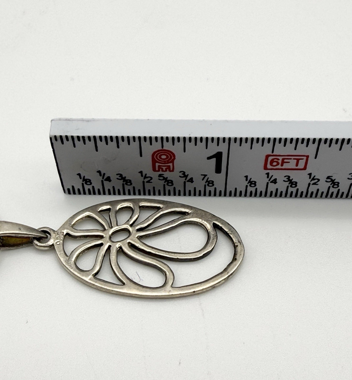 Oval Daisy Pendant + 18″ Snake Chain Stamped Silver 925 Italy Floral 6.51g
