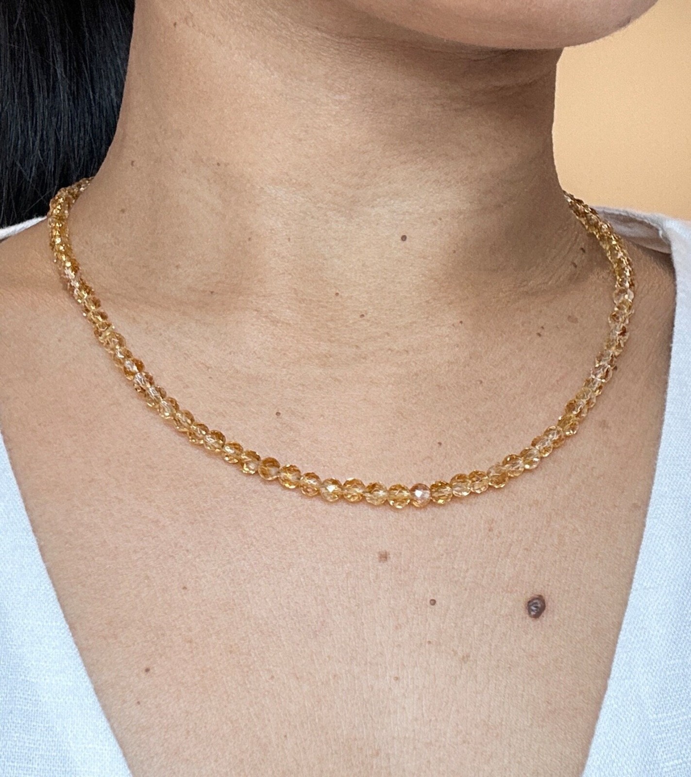 Natural Citrine Necklace 4mm Faceted Bead Choker Healing Crystal Gifts Handmade