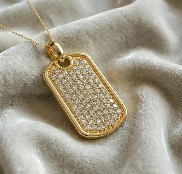 14K Yellow Gold Plated 2Ct Round Cut Lab Created Diamond Dog Tag Pendant