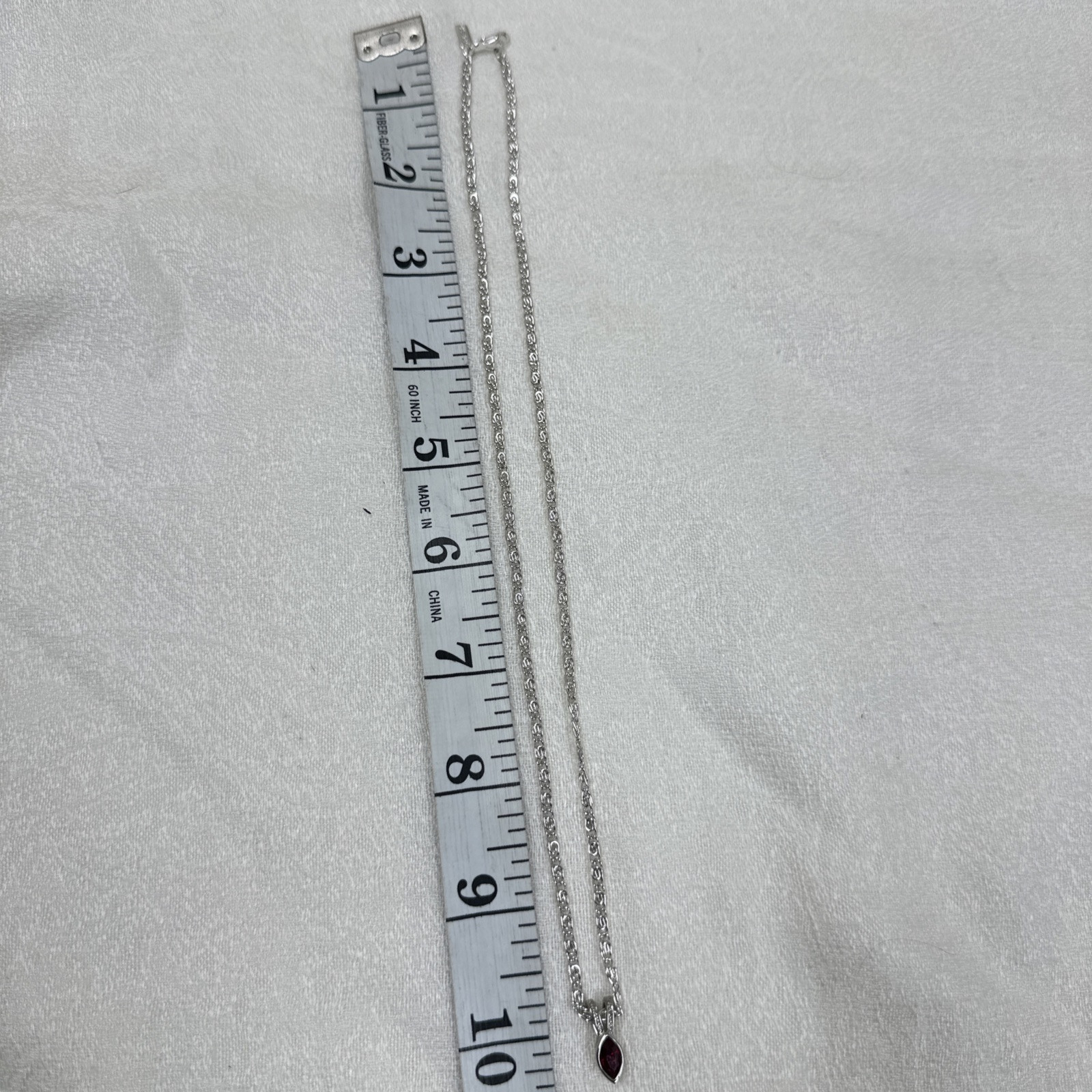 925 Silver Plated Diamond Cut Rope Chain Necklace Red Pendant