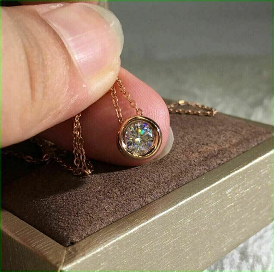 1.50 Ct Round Cut Lab Created Diamond Bezel Women’s Pendant 14K Rose Gold Plated