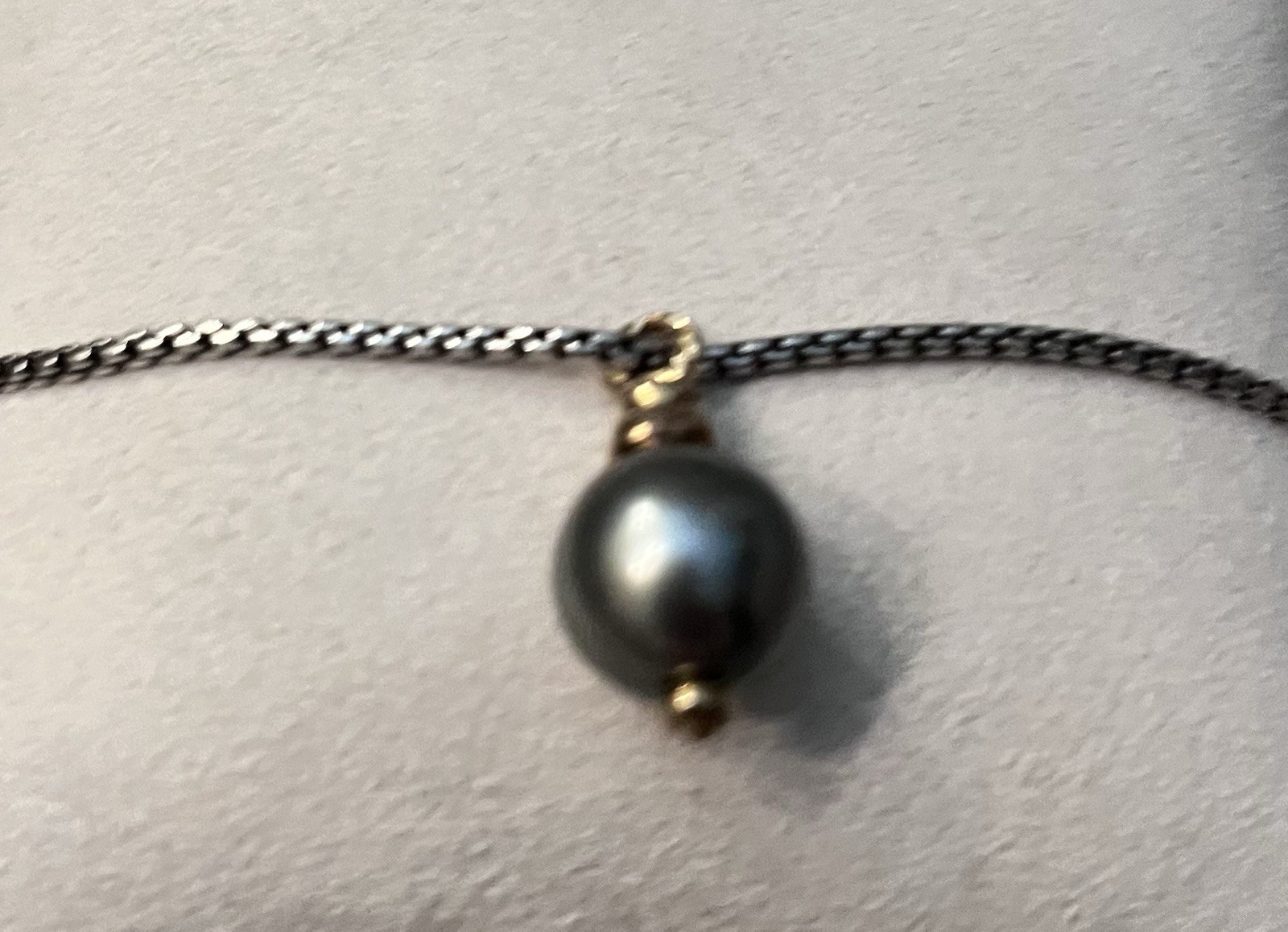 David Yurman Authentic Pendent Tahitian Pearl Sterling Silver Gold W/ Chain