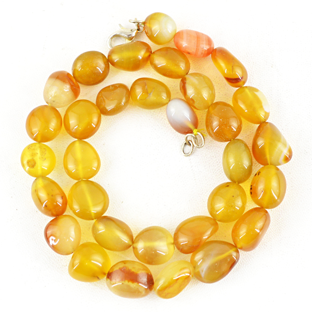 GENUINE 524.50 CTS NATURAL UNTREATED RICH ORANGE ONYX BEADS HAND MADE NECKLACE