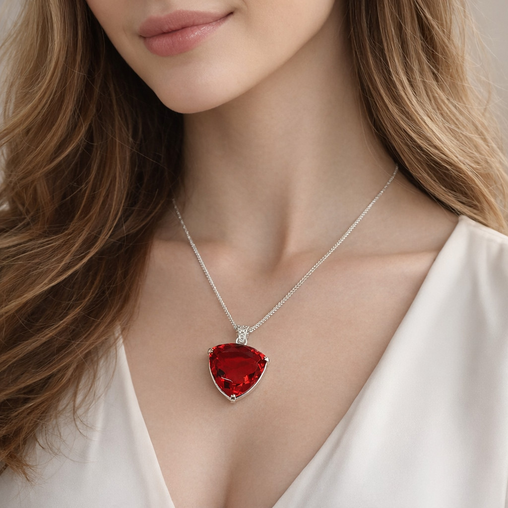 Trillion Cut Ruby Necklace | 90-100 Ct Handmade Red Gemstone Pendant