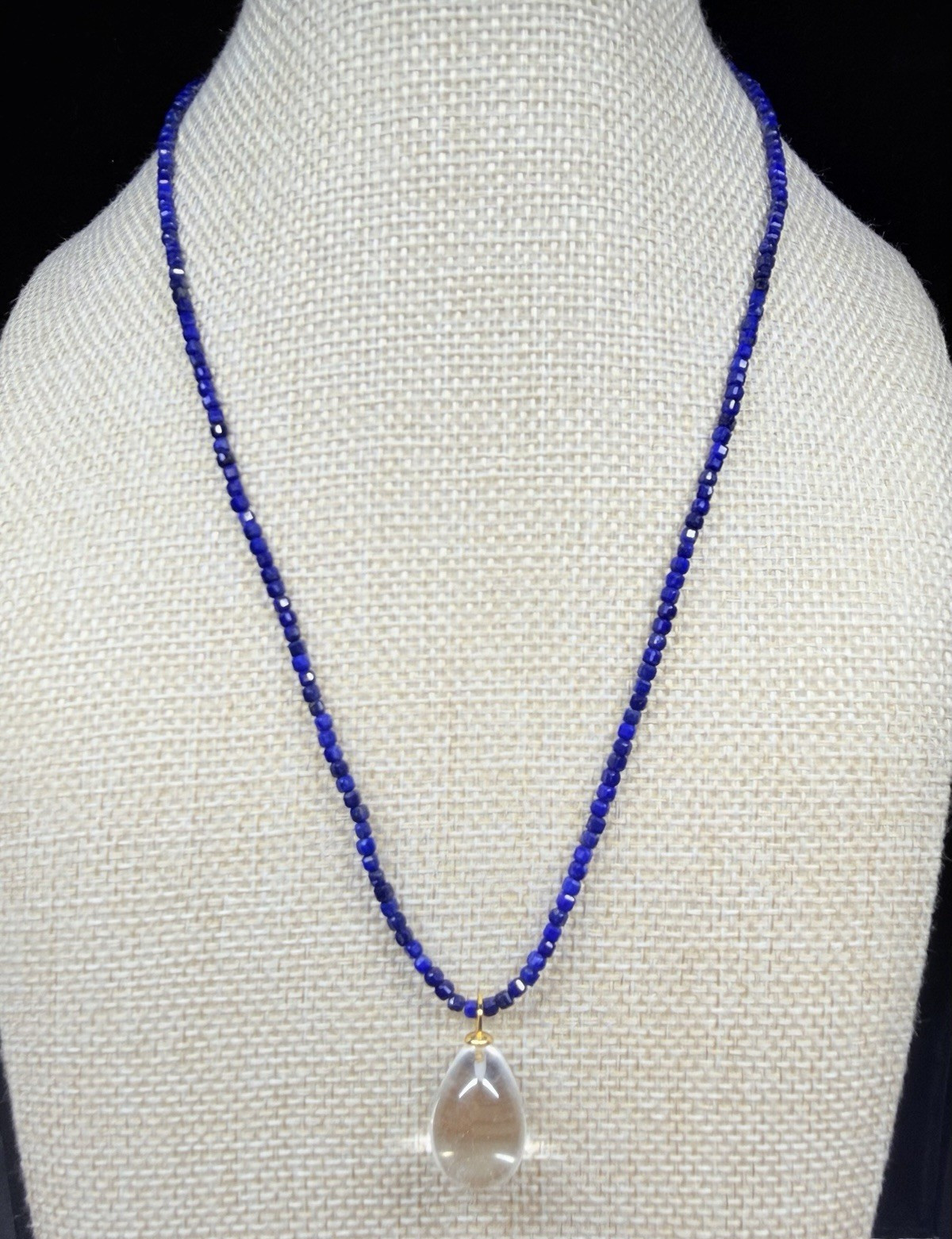 Premium Lapis Lazuli Beaded Necklace Teardrop Quartz Pendant 925 Sterling