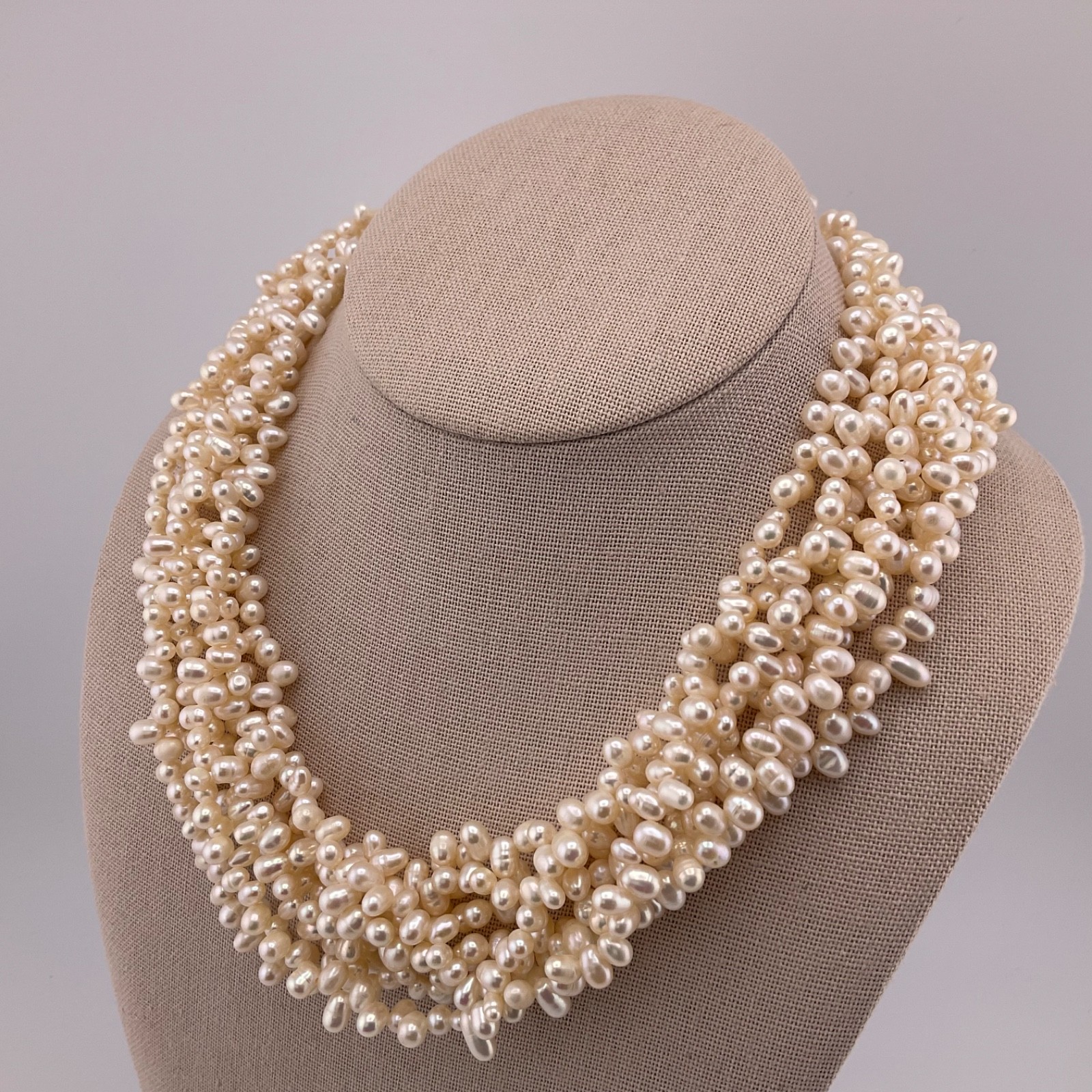 Vtg Freshwater Pearl Multi Strand Necklace 925 Gold Vermeil Filigree Clasp 18.5”