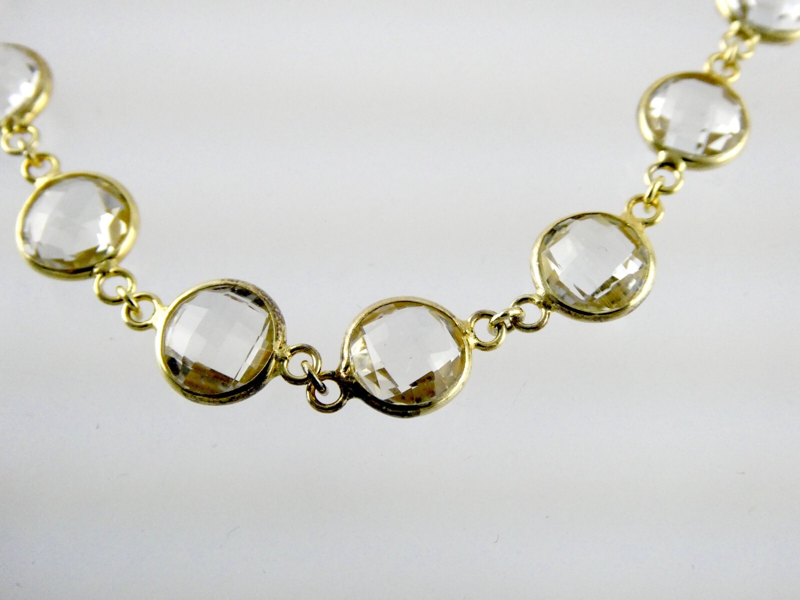 Designer A Gilt Sterling Silver Faceted White Topaz Link Chain Necklace 925 19In