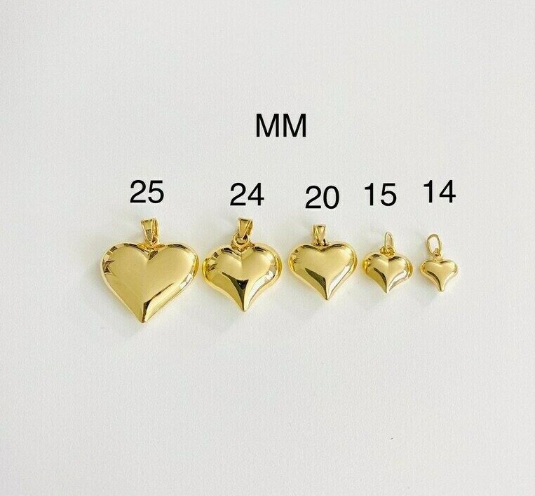 14K Gold Puffy Heart Charm Pendant, 14k Real Solid Gold 3-D Heart Pendant-14KC29