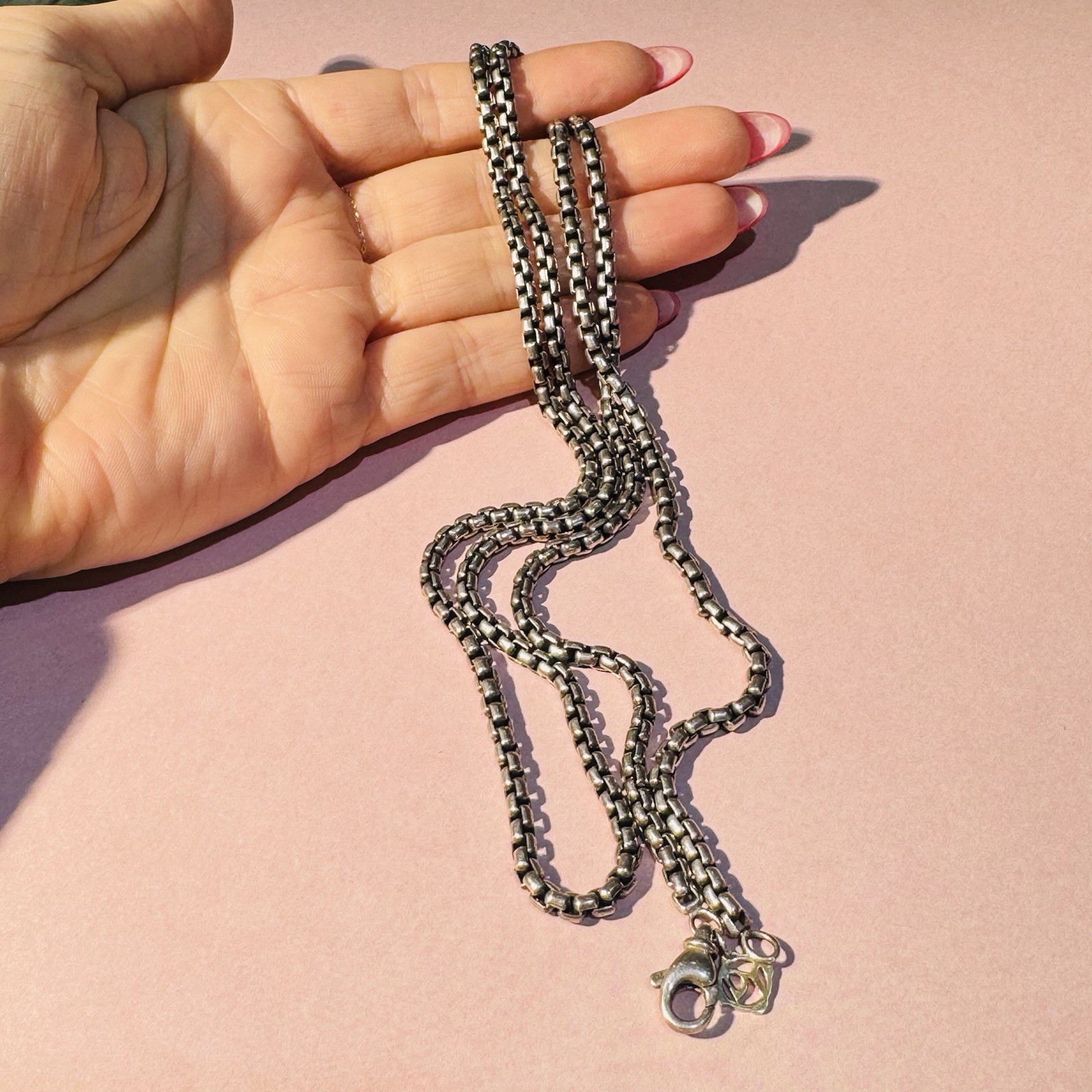 David Yurman 30″ Soild Sterling Silver and Gold Tag Barrel Necklace Chain
