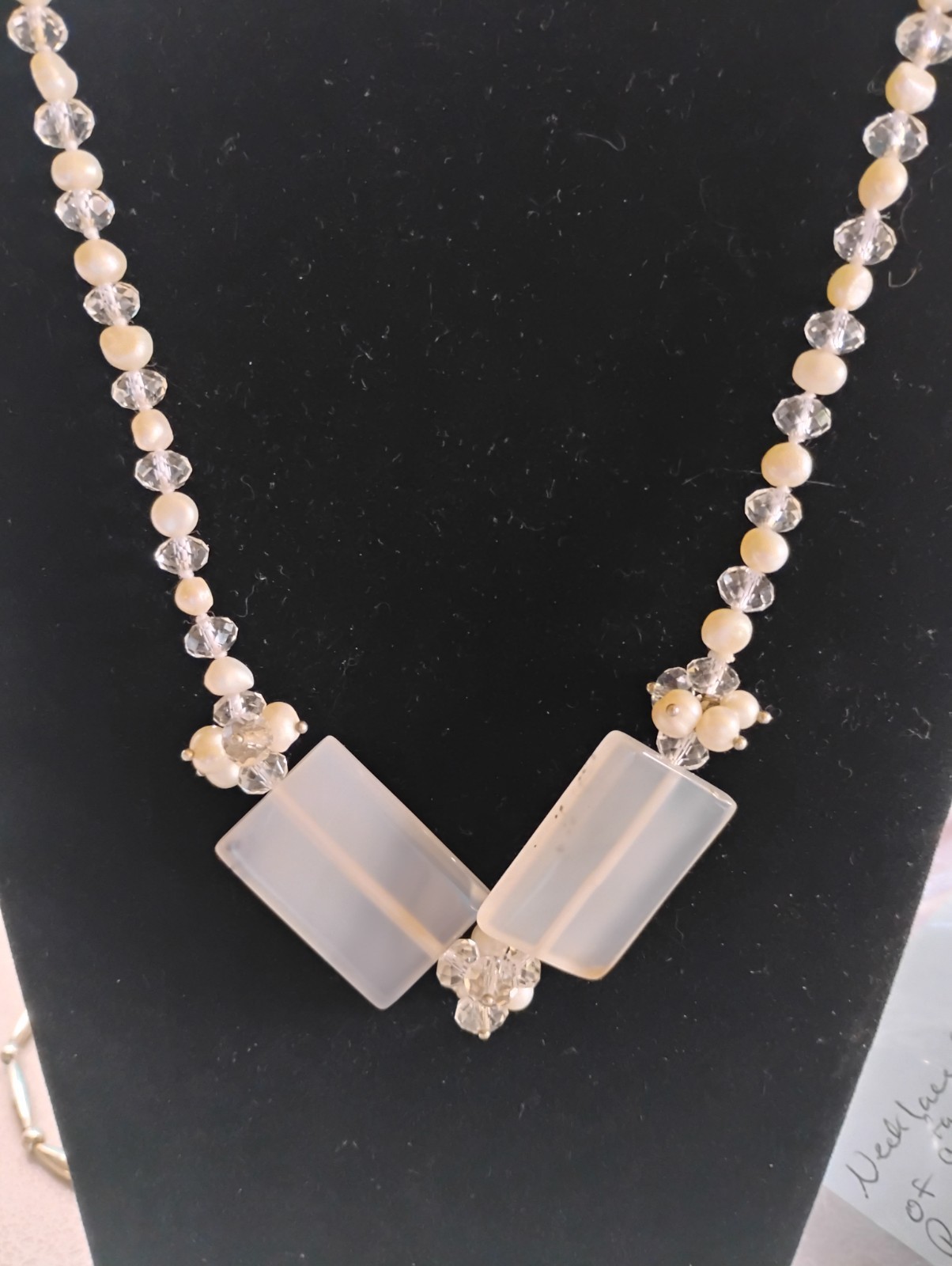 Genuine Pearl and Crystal Necklace with a Rectangular Quartz Pendant, 32in.