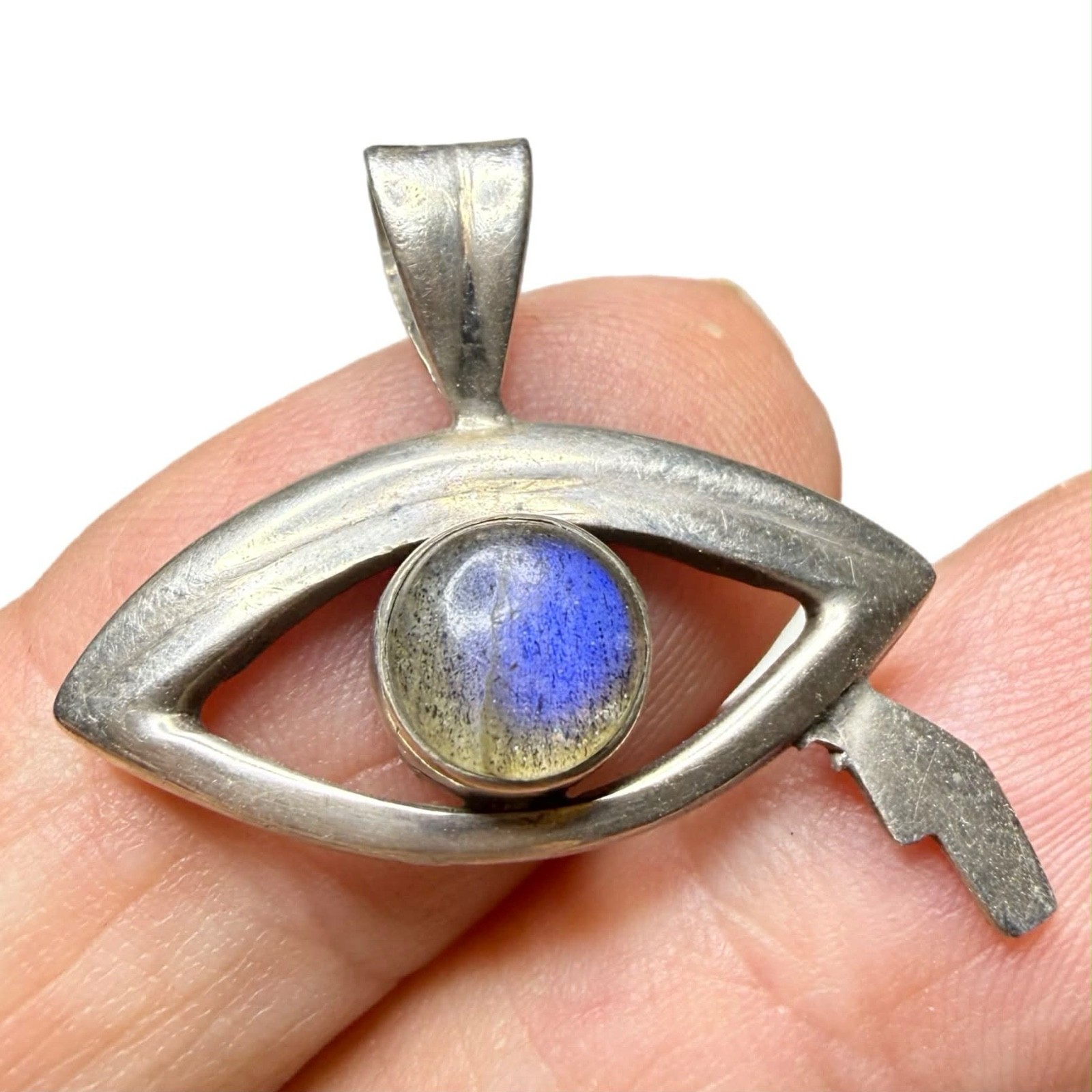 LUX Vintage Sterling Silver Evil Eye Pendant, Rutilated Quartz