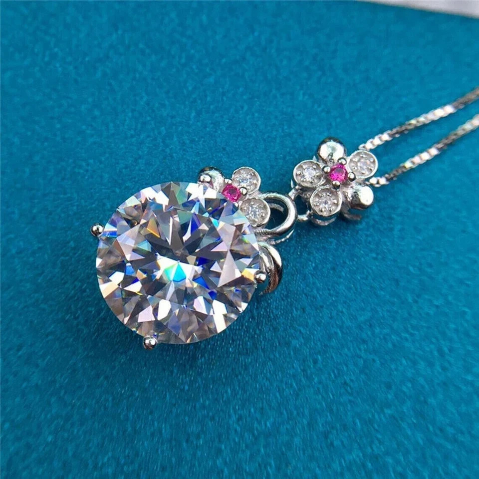 2.40Ct Lab Created Diamond Round Flower Pendant 14K White Gold Plated Free Chain