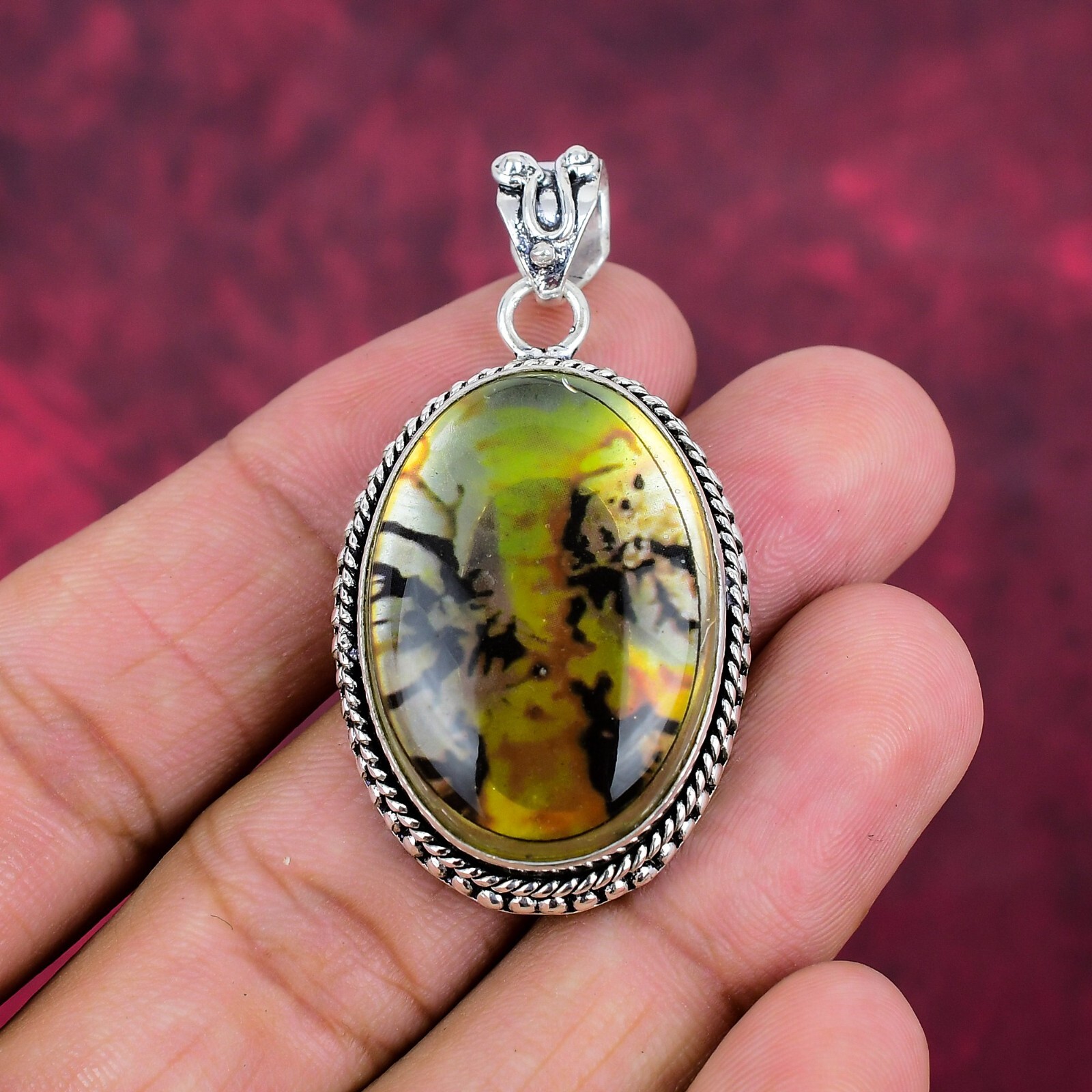 Russian Dendritic Gemstone Handmade 925 Sterling Silver Pendant Jewelry