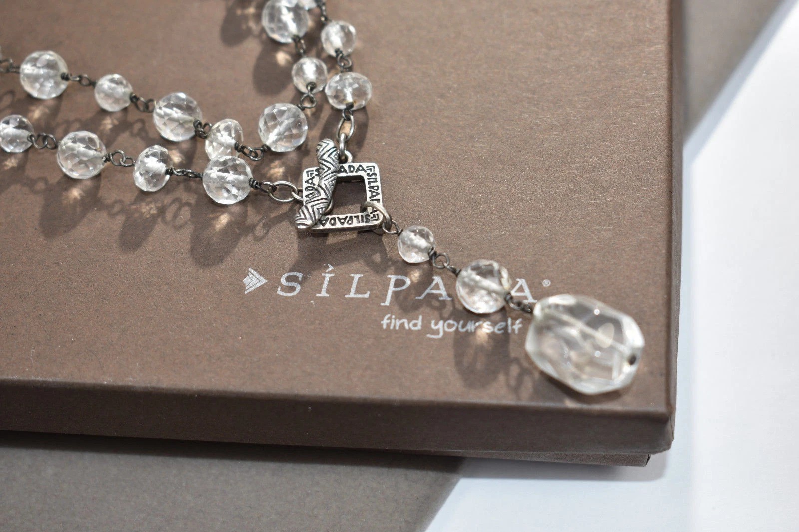 Retired Silpada N1503 Sterling Silver Glass Nugget Necklace Toggle Lariat Long