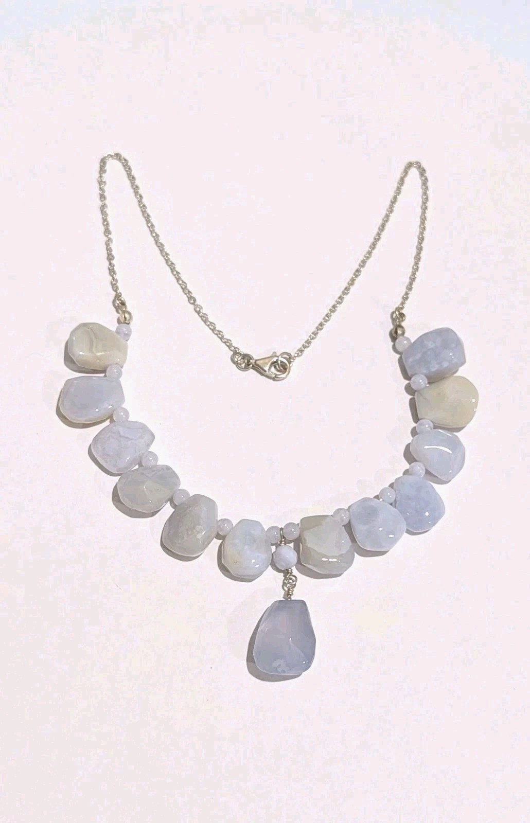Sterling Silver Natural Rainbow Moonstone Polished Nugget 17″ Necklace 30 Grams