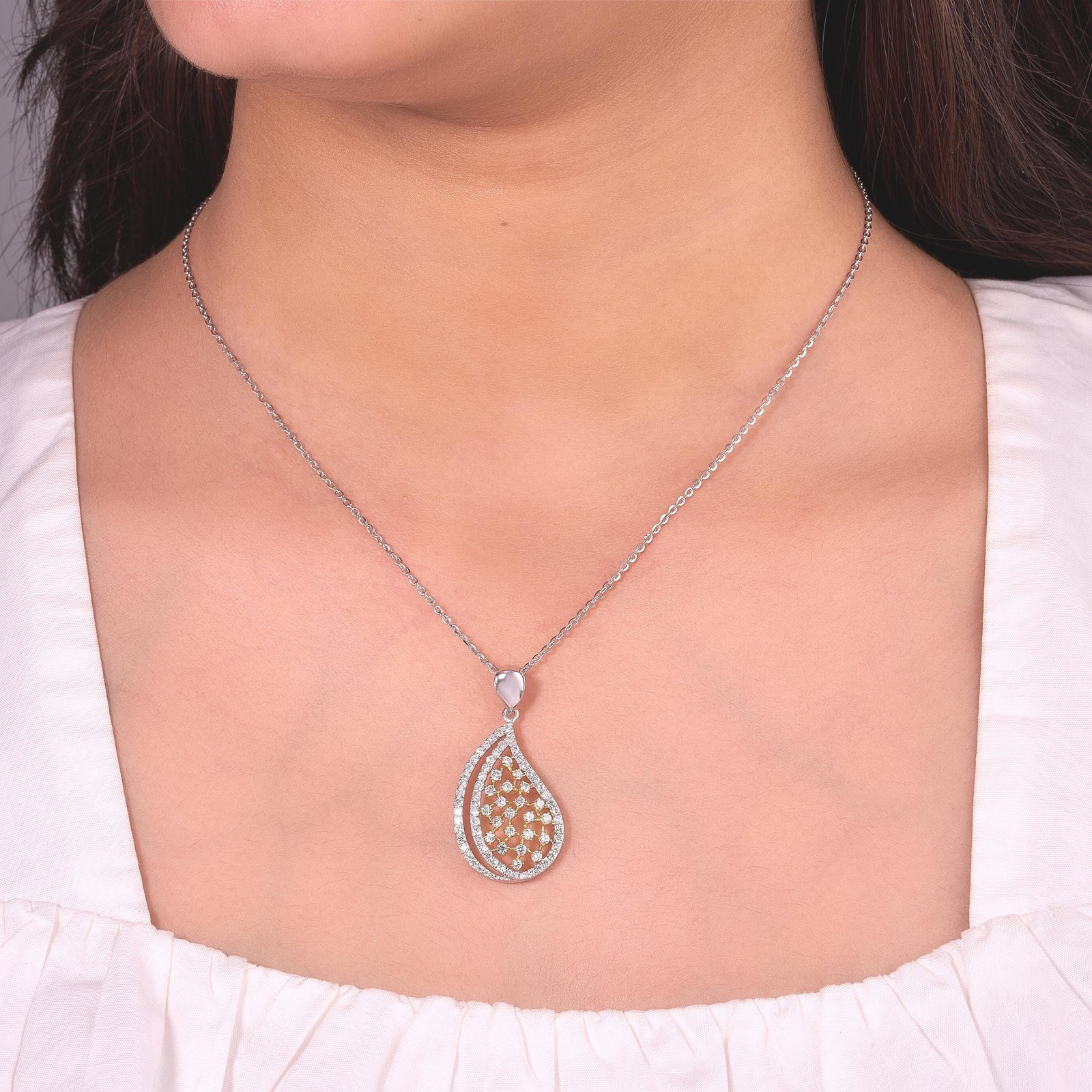 1.14 Natural Diamond Teardrop Pendant 14K Gold Solid Gold Paisley Teardrop Pave