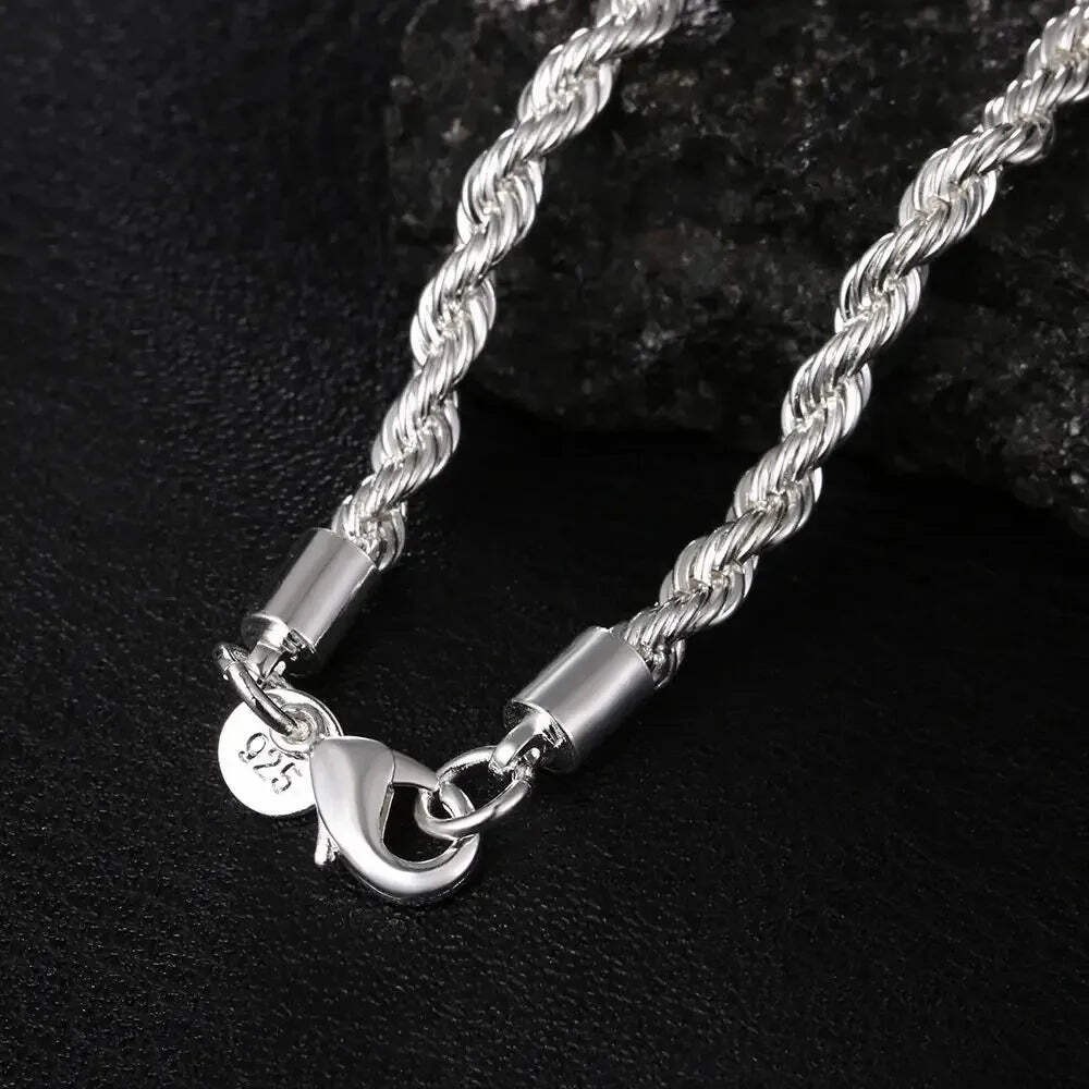 4mm Diamond Cut Solid 925 Sterling Silver Italian Rope Chain Men’s Necklace