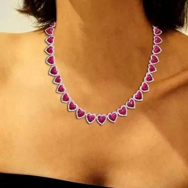 22CT Round Lab-Created 14K White Gold Finish Red Ruby Women’s Tennis Necklace