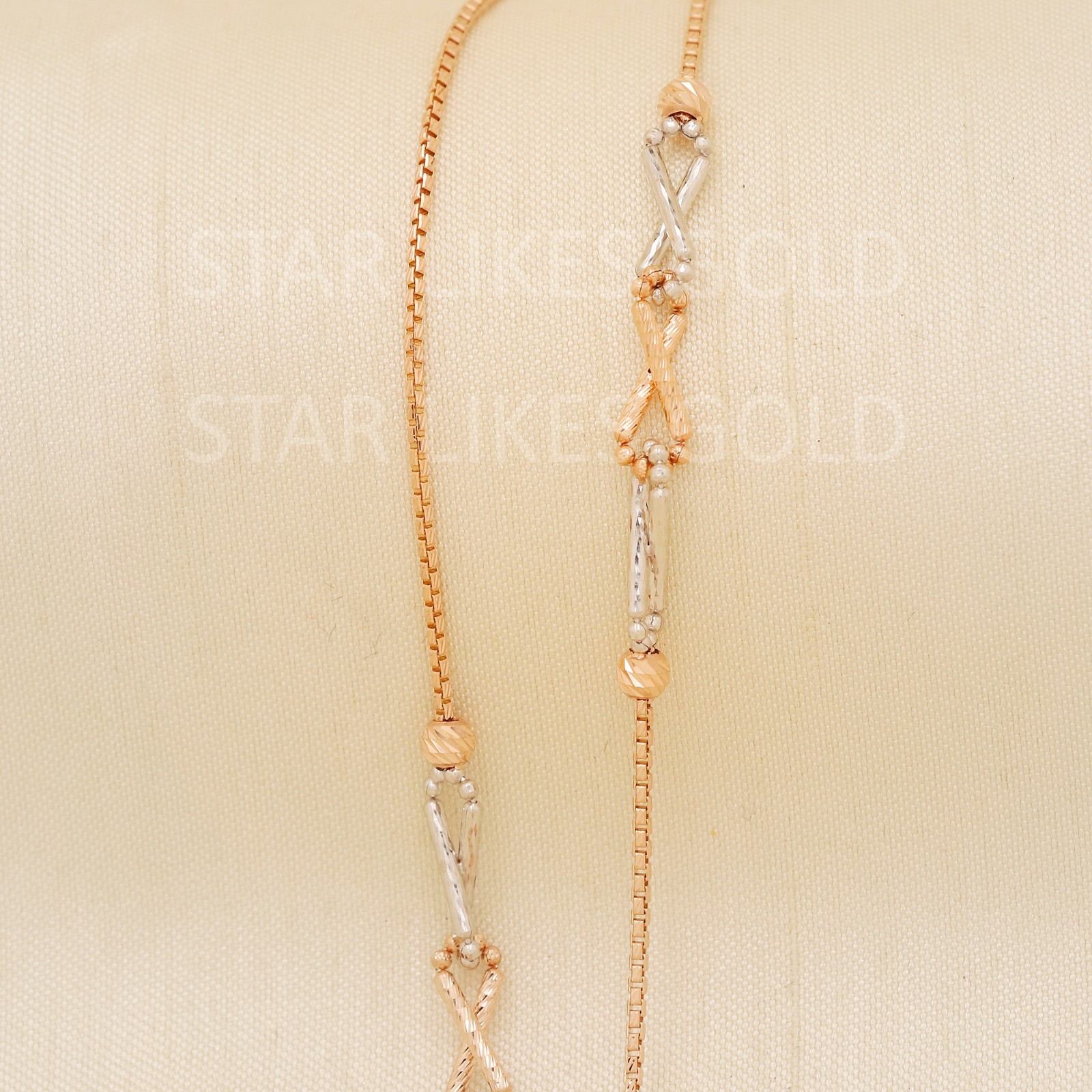 18K Rose Gold X Link Station Necklace 18″ 5.55g 3.75mm Dual Tone Box Chain 750