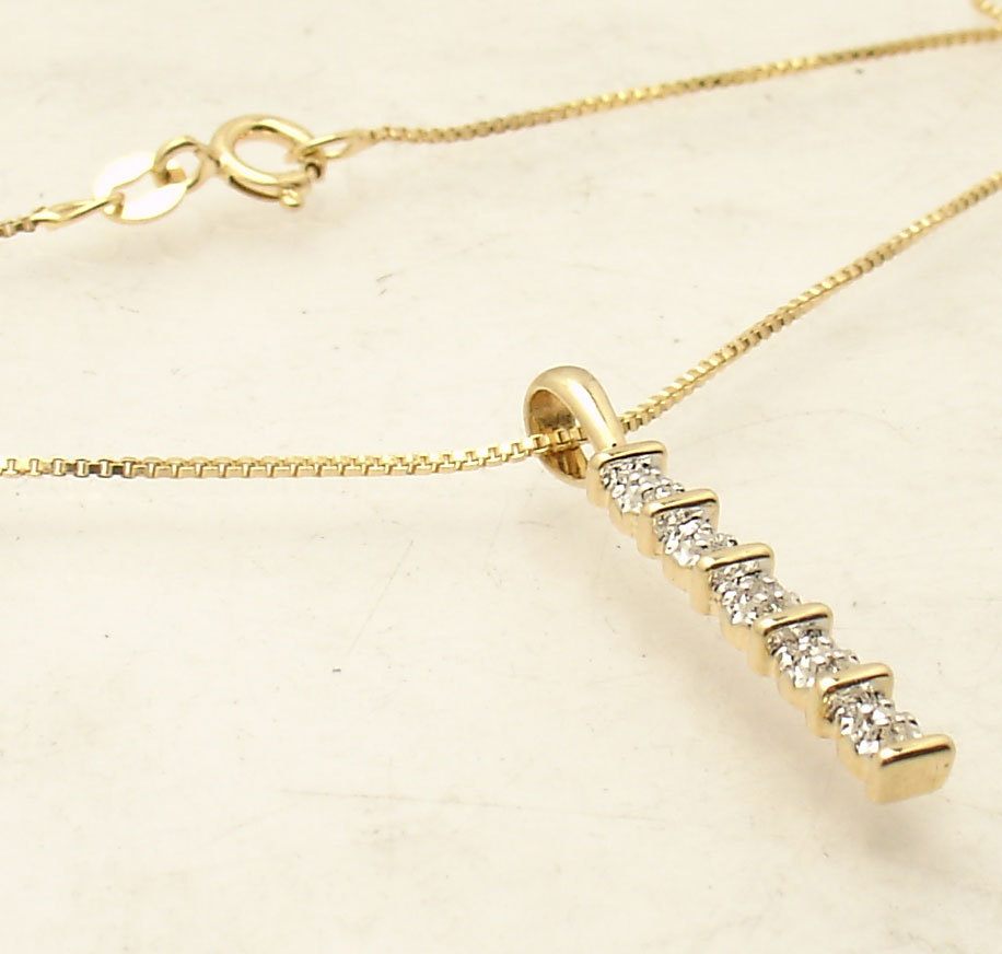 Diamond Bar Journey Pendant Box Chain Necklace 14K Yellow Gold Plated Silver
