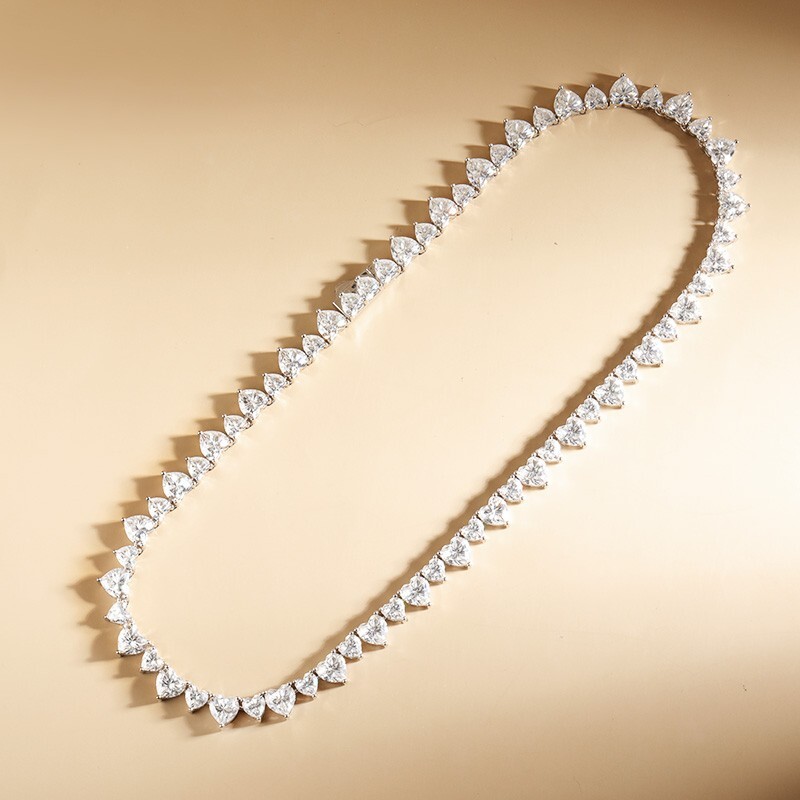 Heart Cut Real Moissanite Women Tennis Necklace Choker 18K White Gold Plated GRA