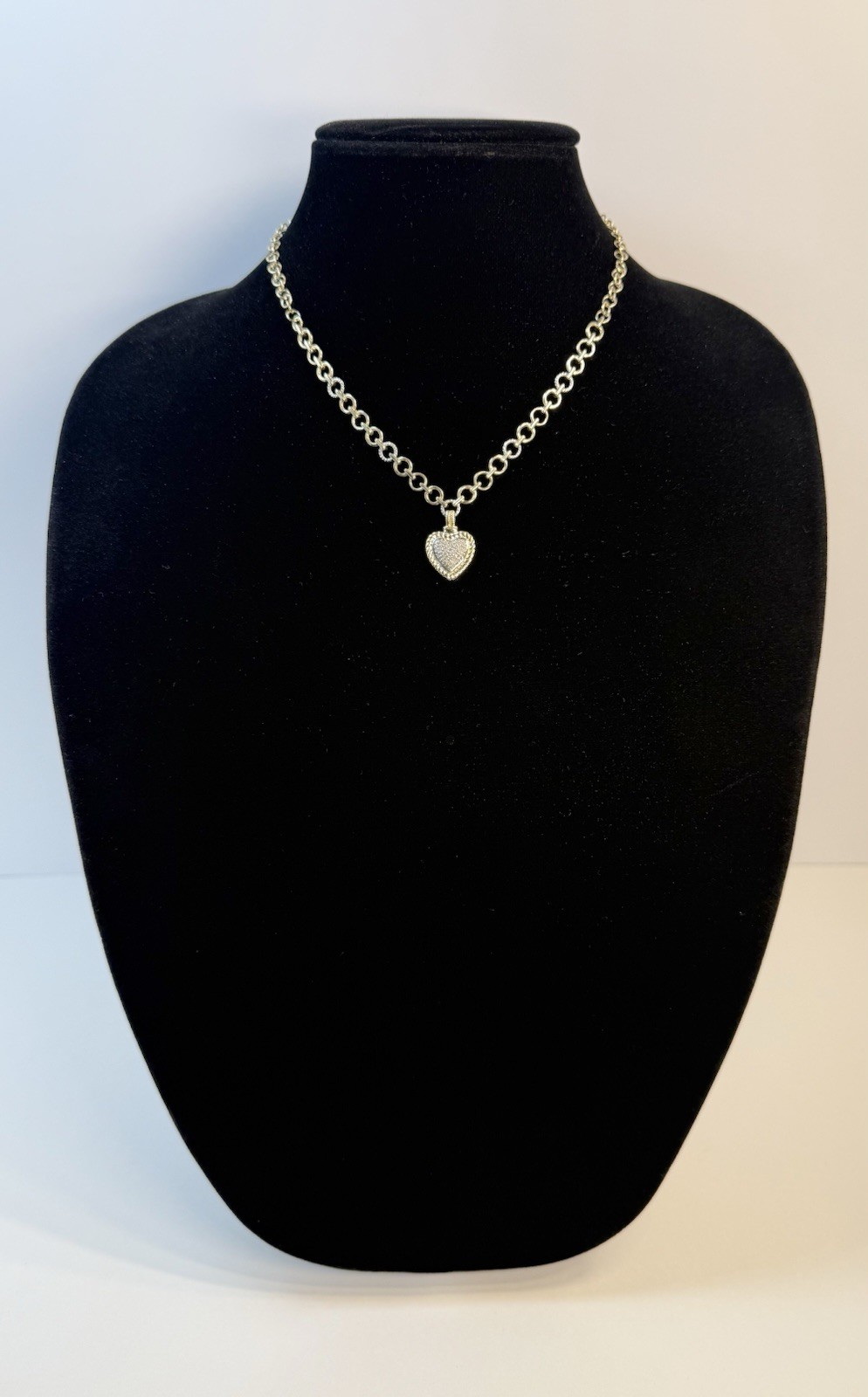 Heng Ngai 925 Sterling Silver Vermeil Pendant Necklace Pave Diamond Heart 16.75”