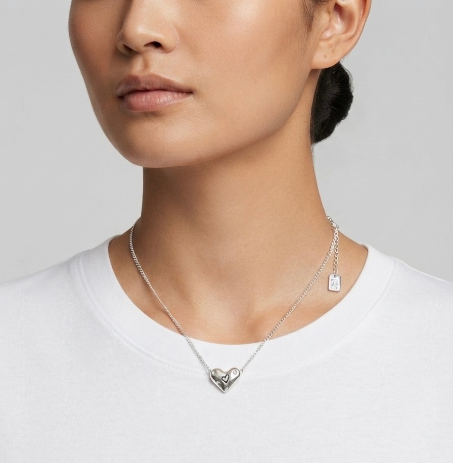 Sterling Silver Hammered Heart Sliding 16″ – 17.5″ Adjustable Necklace