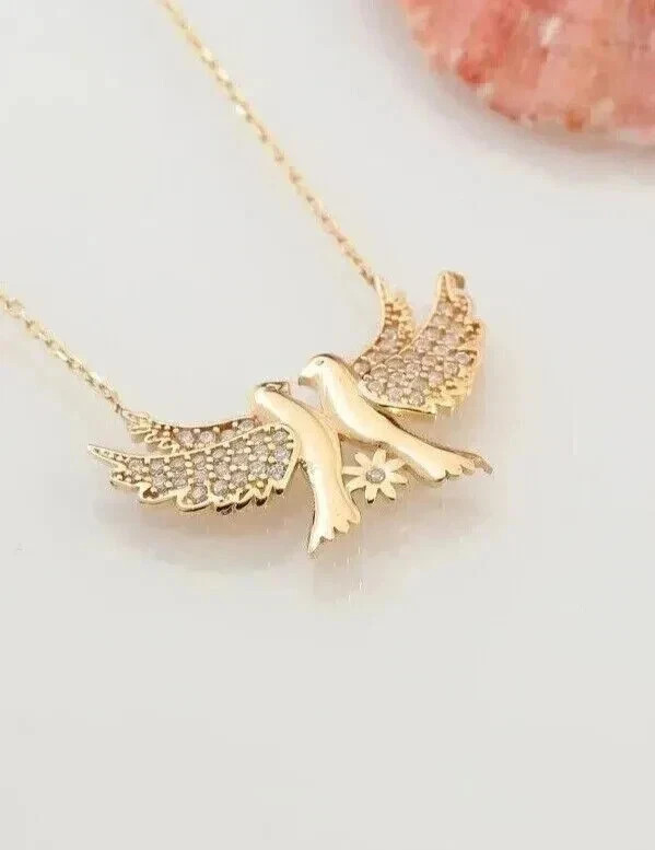 Women’s Bird’s 1.00Ct Round Lab Created Diamond 14K Yellow Gold Plated 18″ Chain