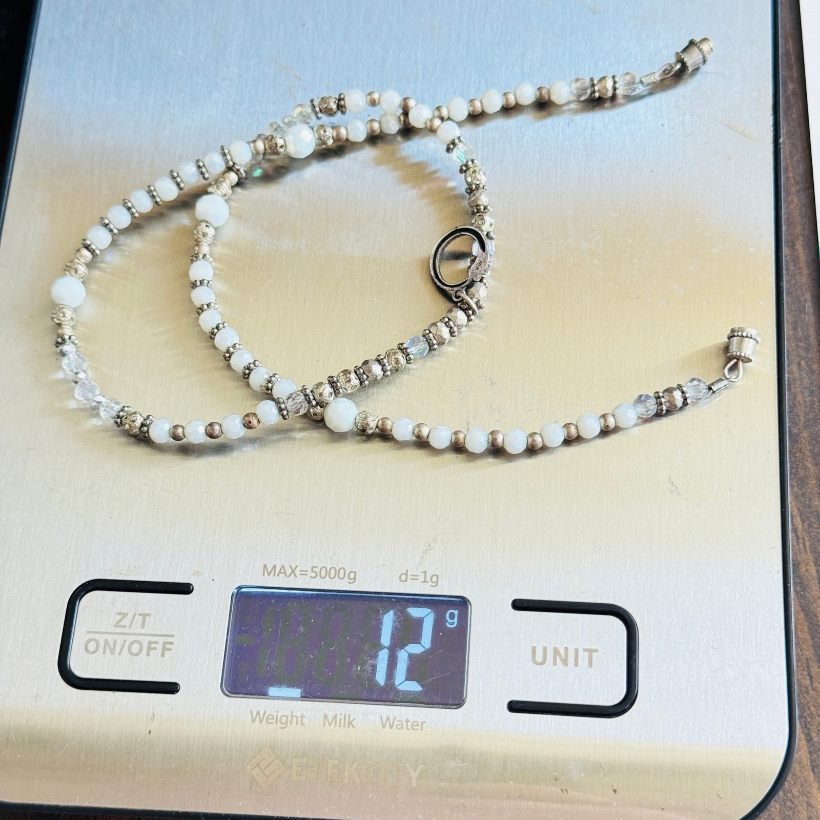 Snake Serpent beaded Necklace crystal Beads Sterling Silver 925 Collar 18″ OOAK