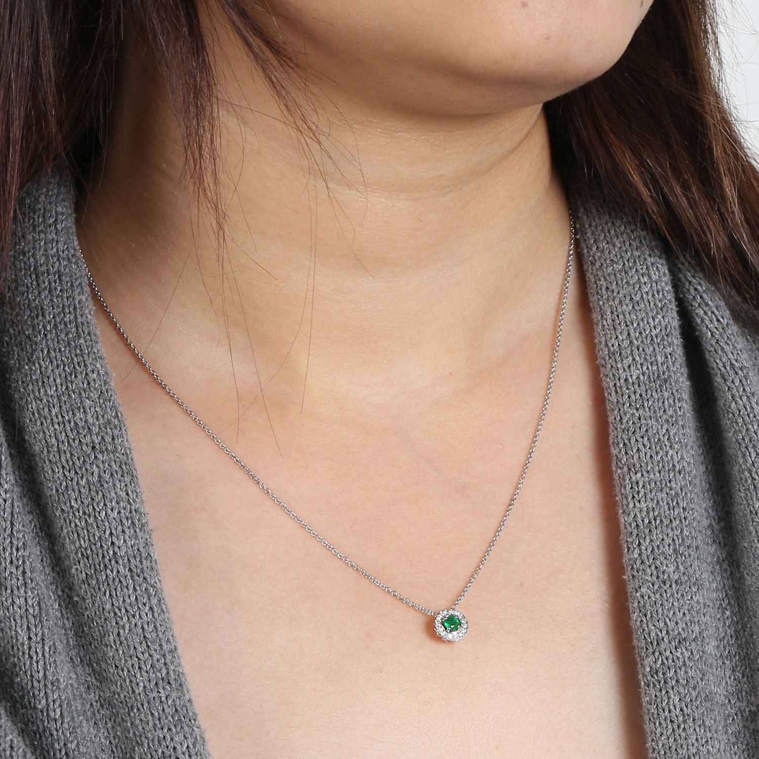 Birthday Gift Oagon Pendant Natural Emerald & Diamond 14k Gold Necklace
