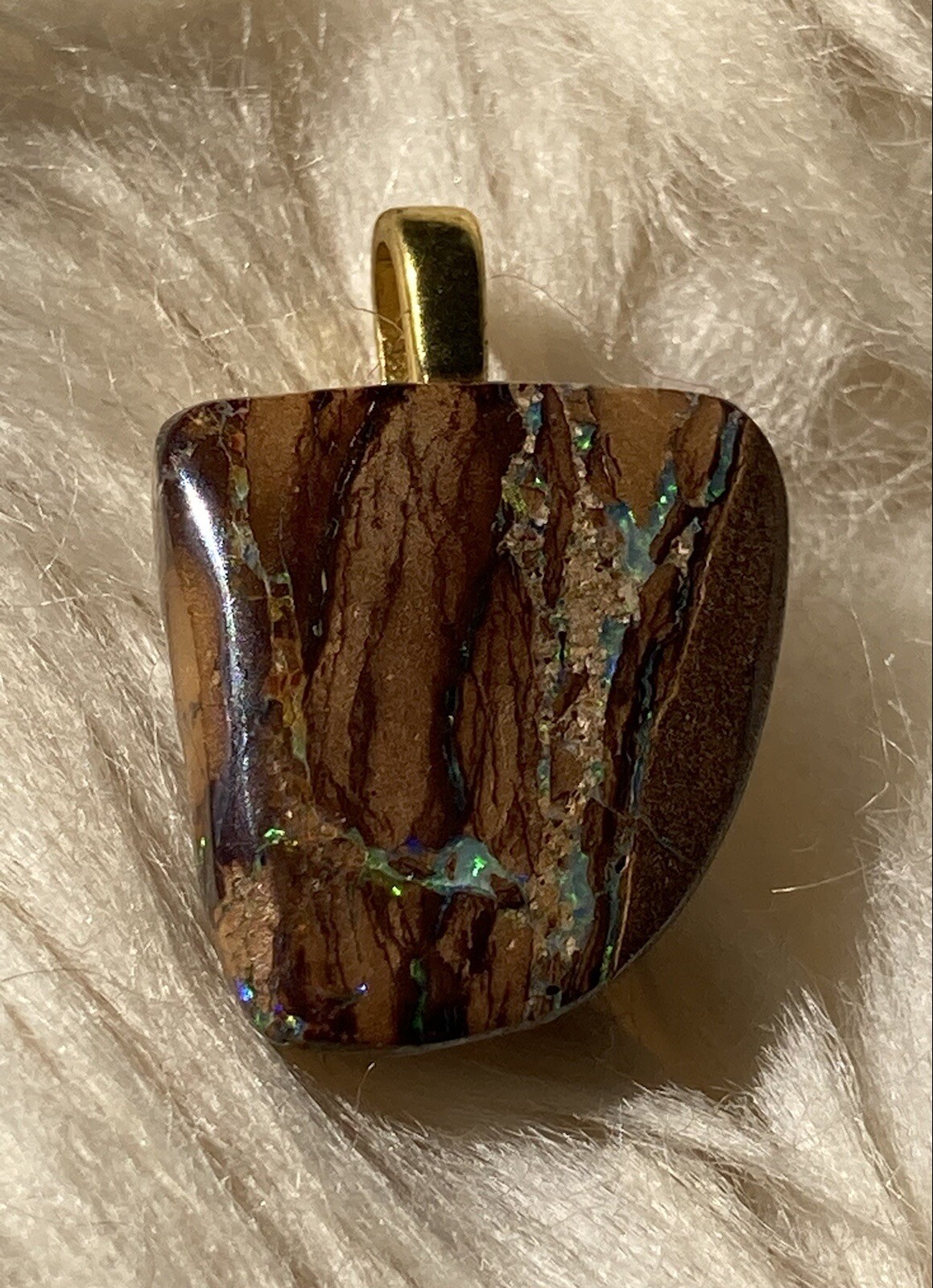 9.83 CT Natural Australian Boulder Opal Sparks of Green Blue & Gold Fire Pendant