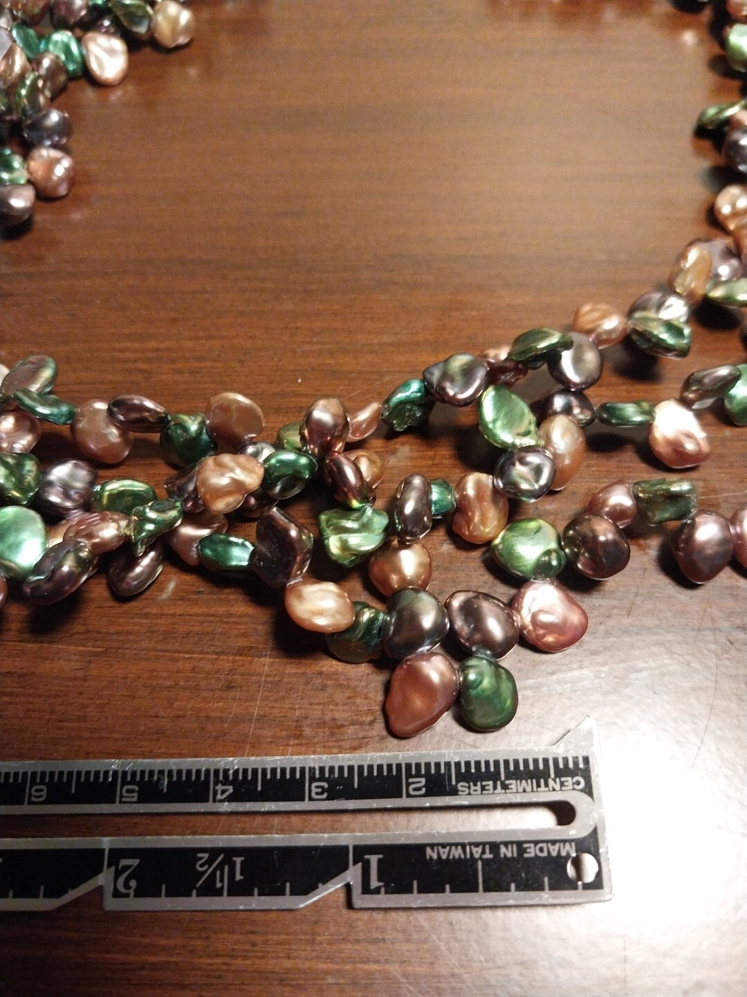 925 Signed Triple Strand Green Brown Champagne Pearl Bead Necklace 17in
