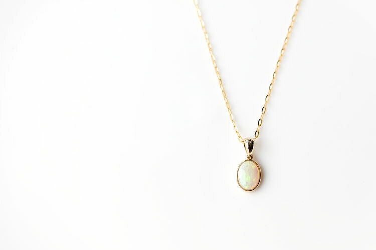 Minimal Oval Australian Solid Opal Pendant & Necklace 18k Yellow Gold Charm