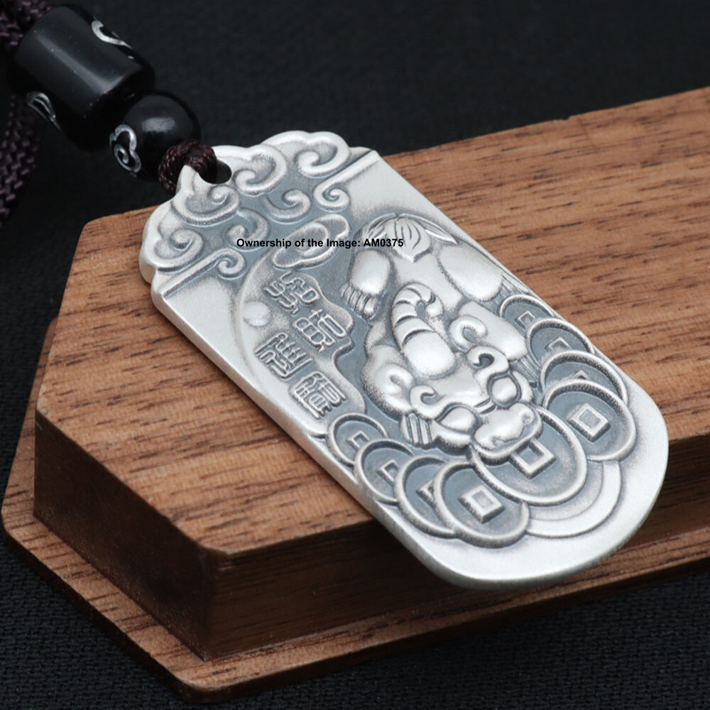 Solid 999 Fine Silver Wealth Pendant Rich Dragon Pixiu Pattern Amulet Pendant