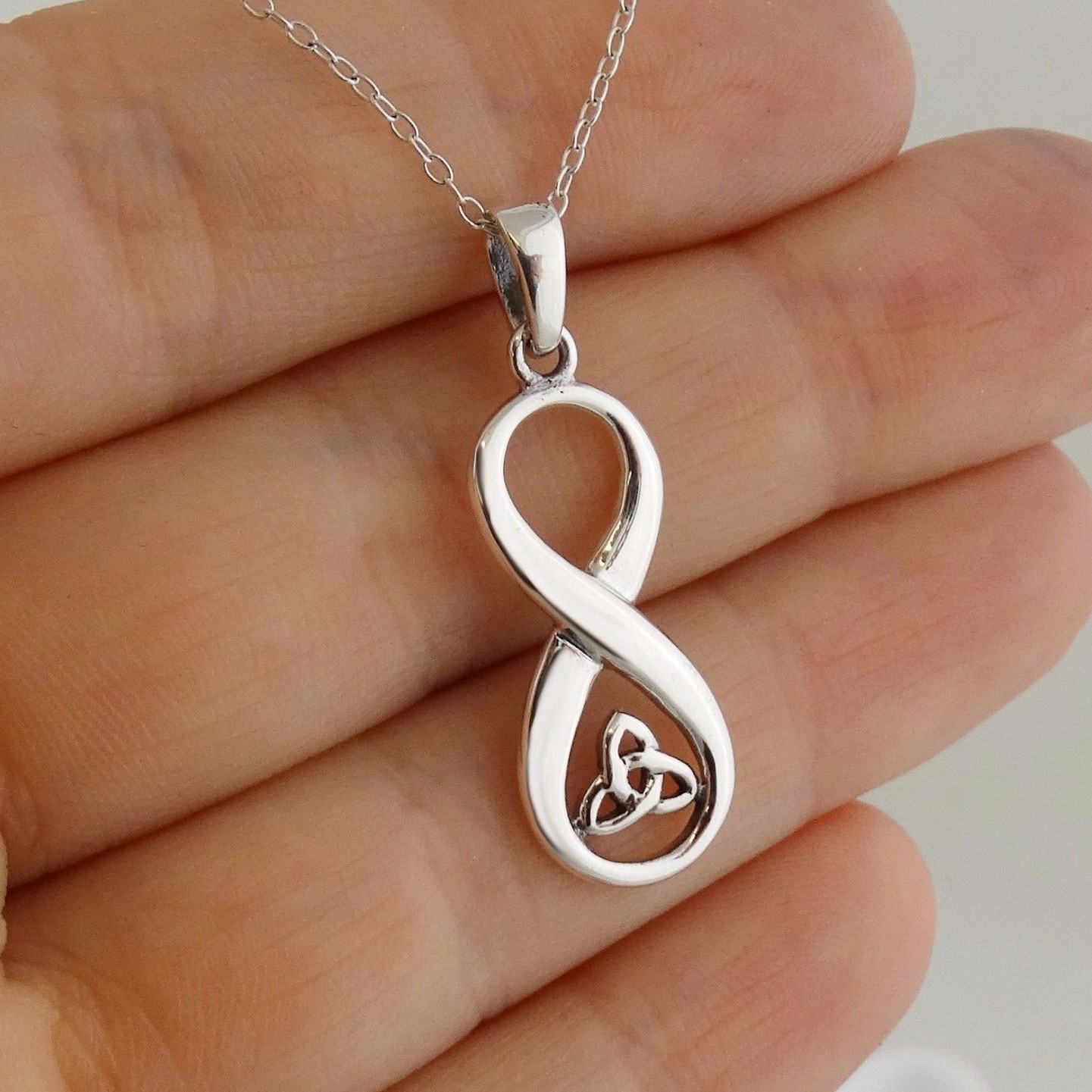 Trinity Knot Infinity Sign Necklace – 925 Sterling Silver Pendant Love Gift NEW