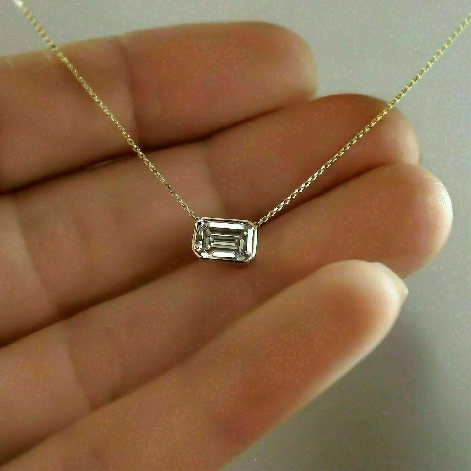 1.00Ct Emerald Cut Lab-Created Diamond Solitaire Pendant 14k Yellow Gold Finish