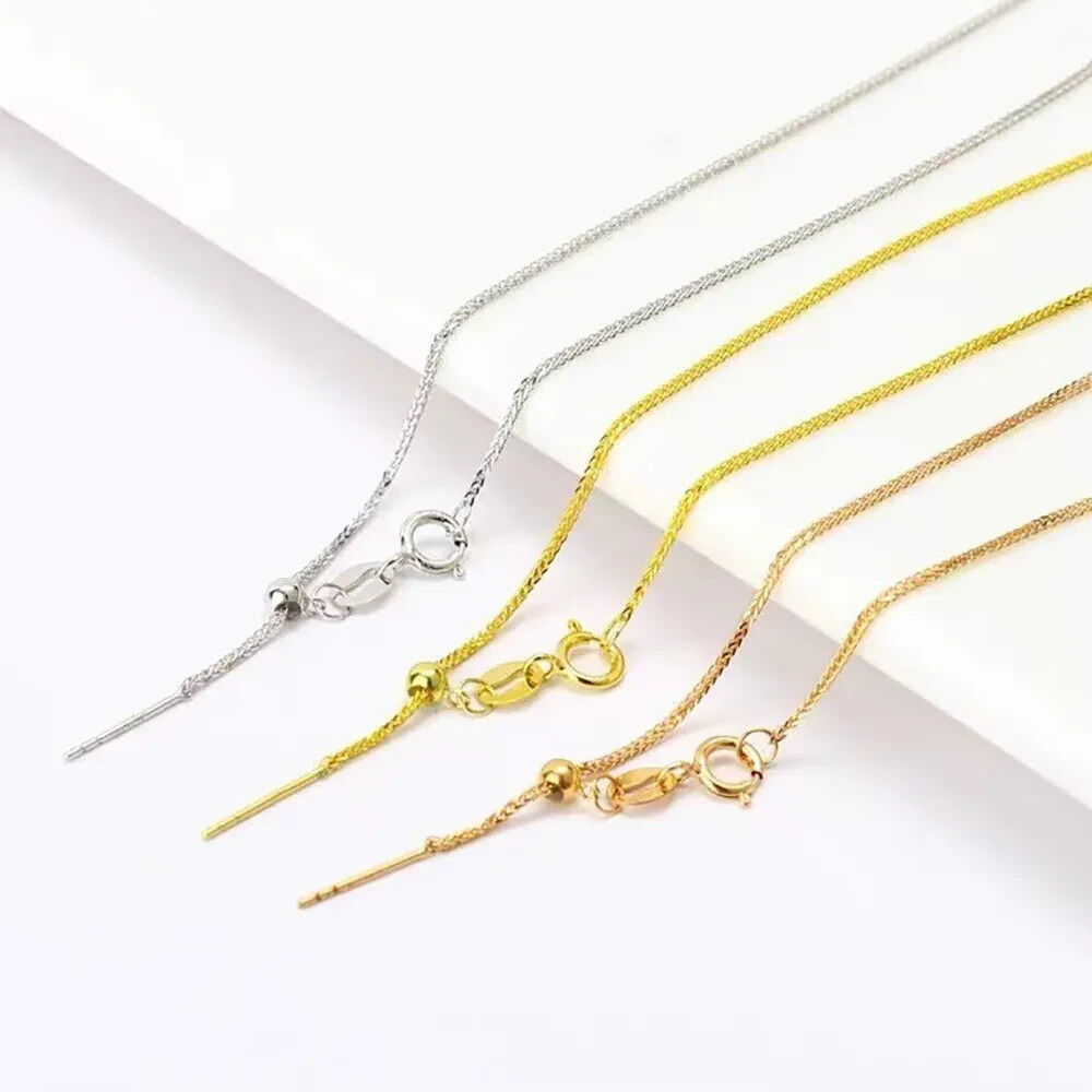 18K Solid Gold Chopin Chain Necklace Needle Beautiful Charm Jewelry Adjustable