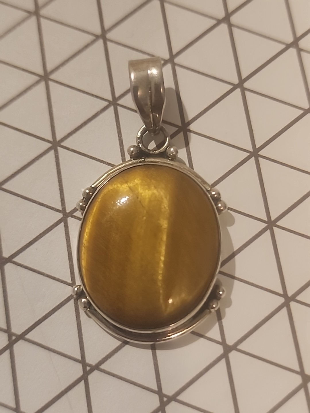 Natural Golden Tiger’s Eye Gemstone Cabochon Pendant in 925 Sterling Silver