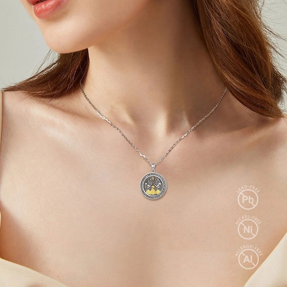 925 Sterling Silver Anubis Necklace Men Women Egyptian Ankh Evil Eye Pendant