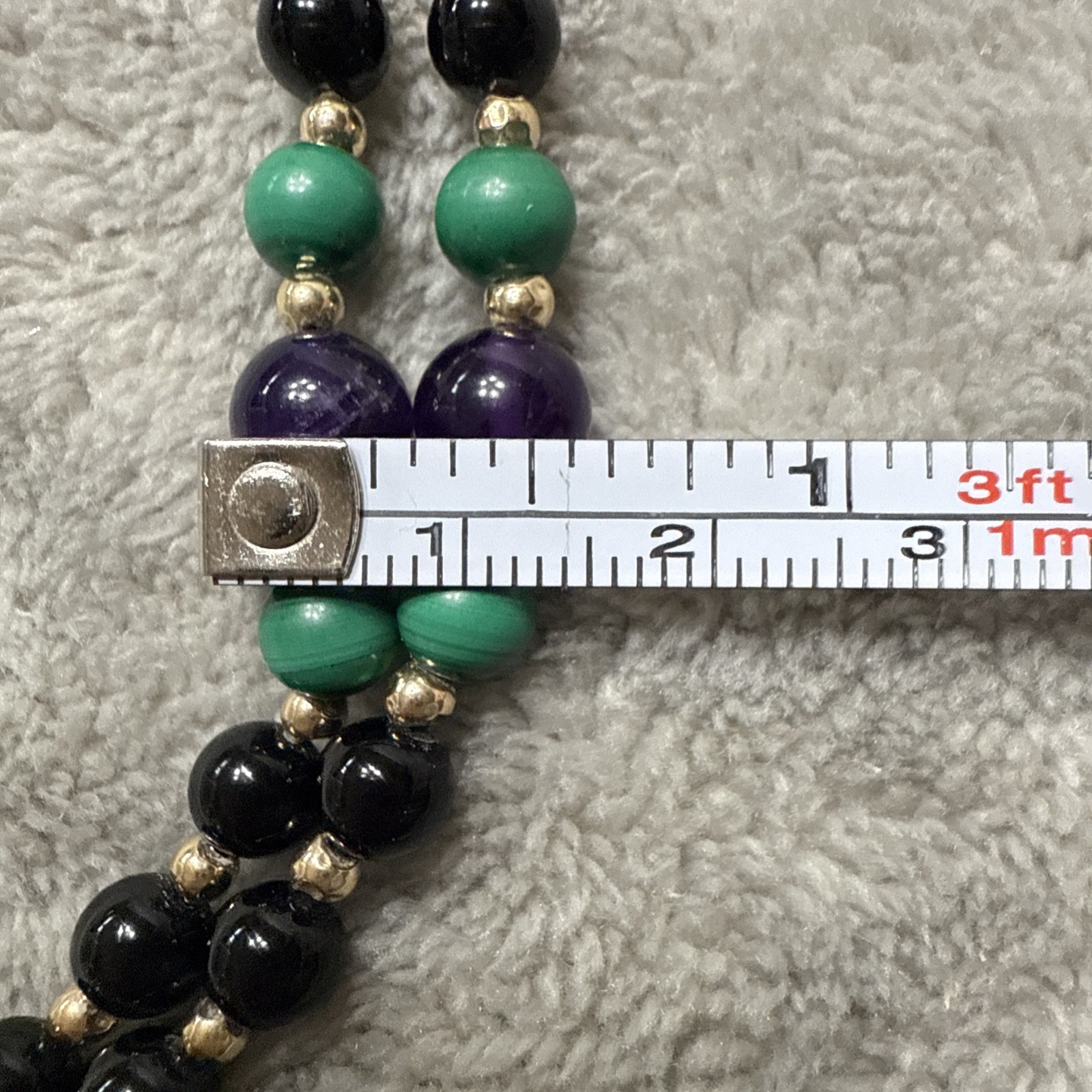 Yellow 80+ Gold Beads Spacer Black Onyx Amethyst Long Bead Necklace 26” 31g