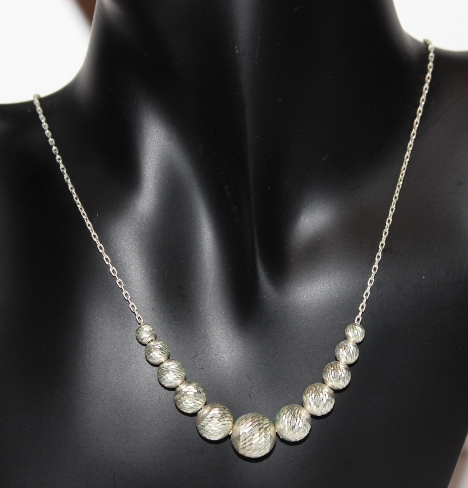 Vintage ADDA Sterling Silver Graduated Diamond Cut Bead Necklace 18” 8.3g