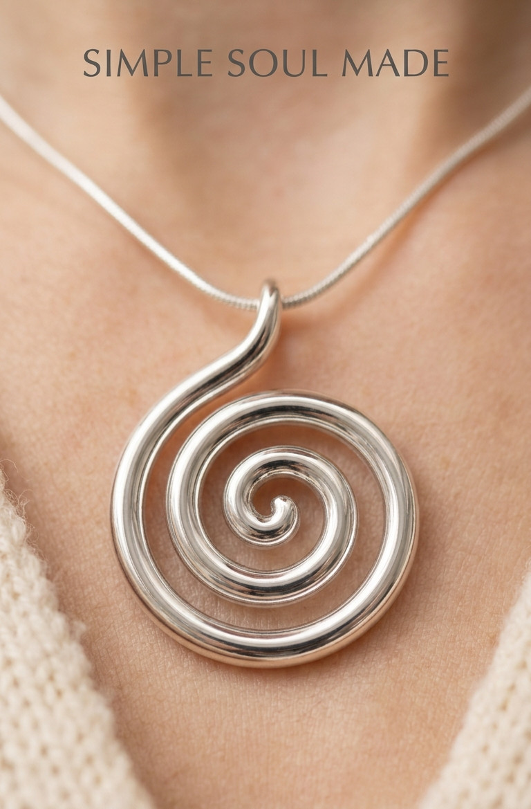 925 Sterling Silver Spiral Pendant Necklace Handmade Swirl Charm Minimalist