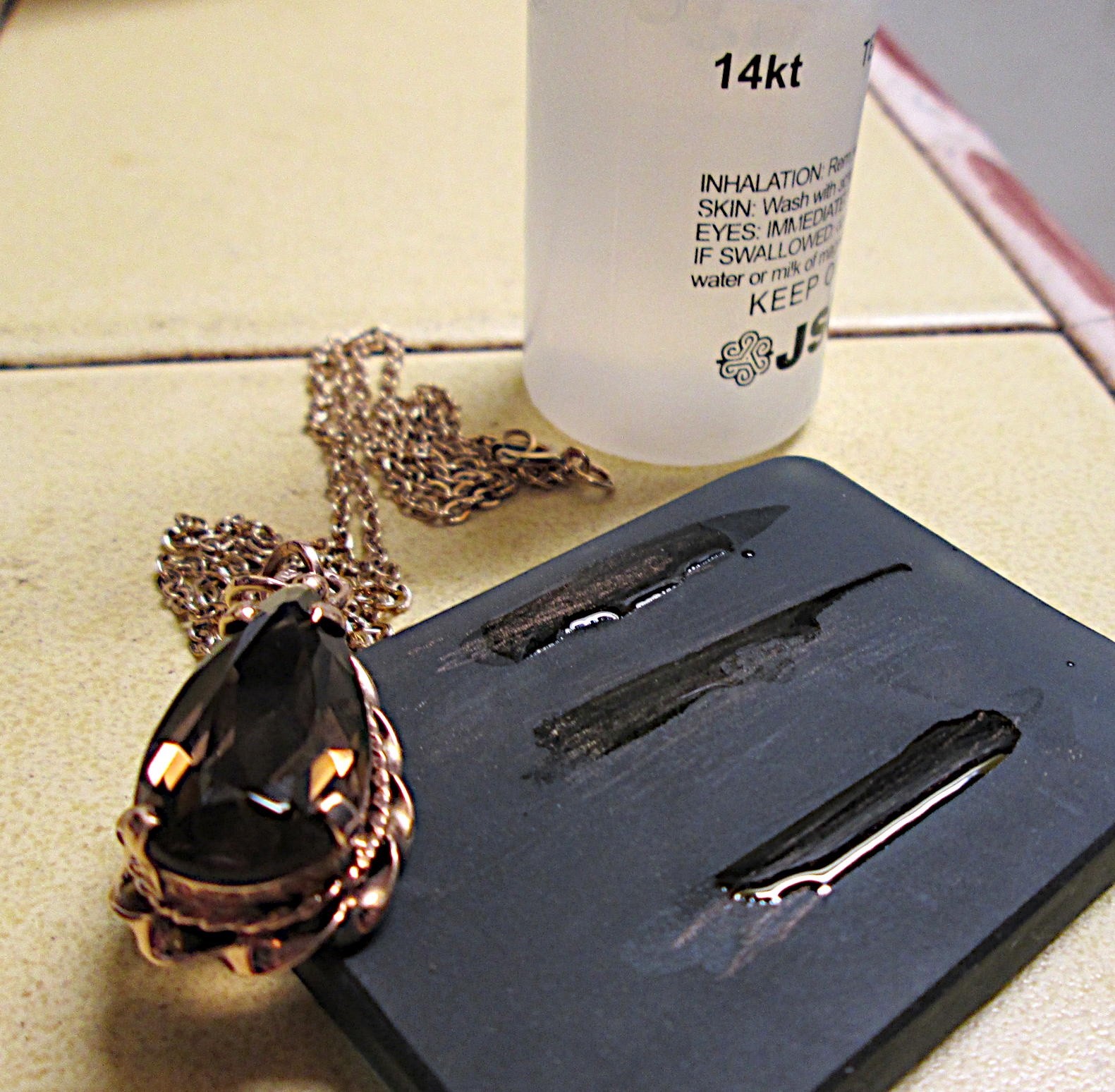 14K ROSE GOLD SMOKY QUARTZ NECKLACE 7.00 CTS 7.9 GRAMS 23 INCHES VINTAGE