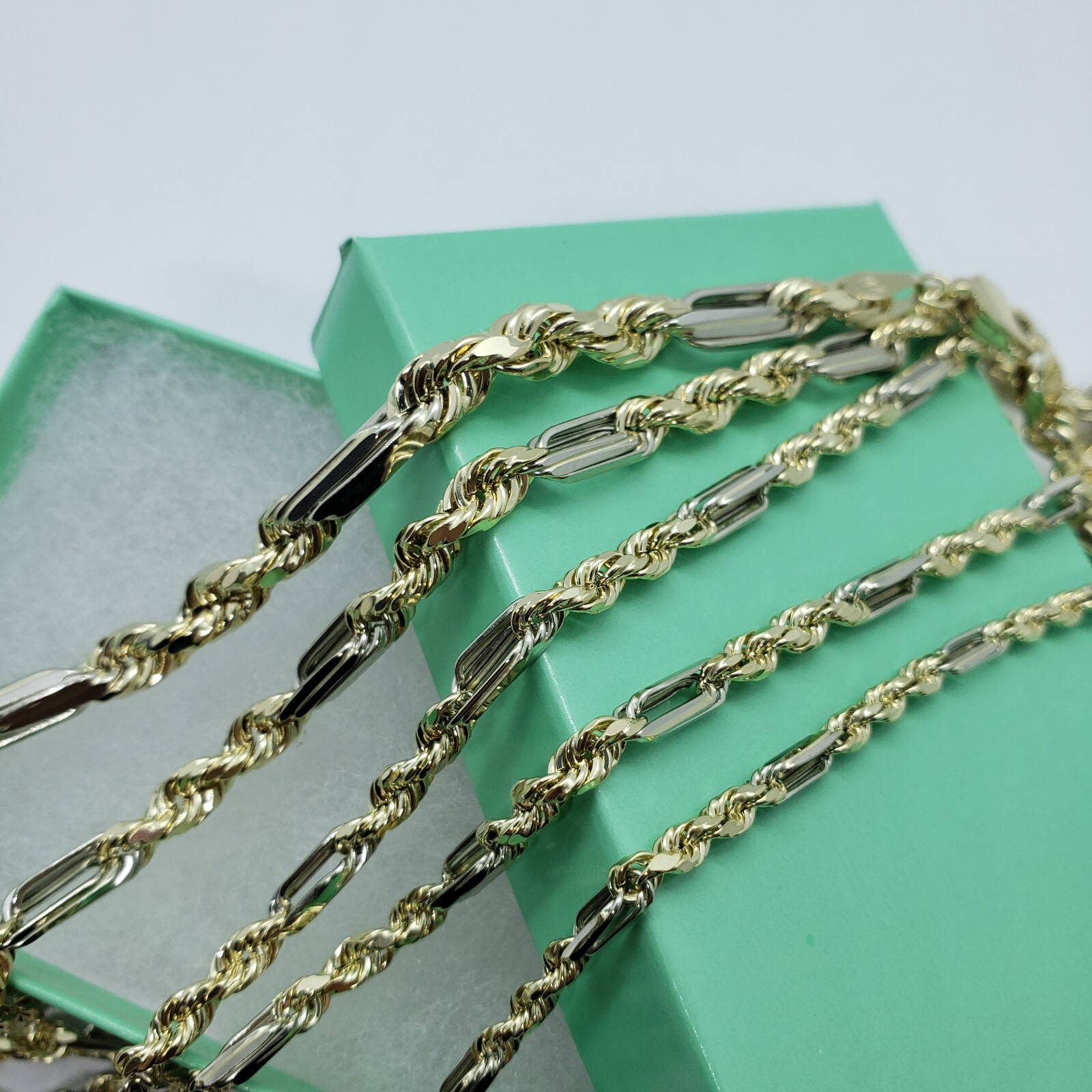 Authentic 14k Gold Two Tone Figarope Chain Necklace or bracelet 3mm-6mm 7″-30″
