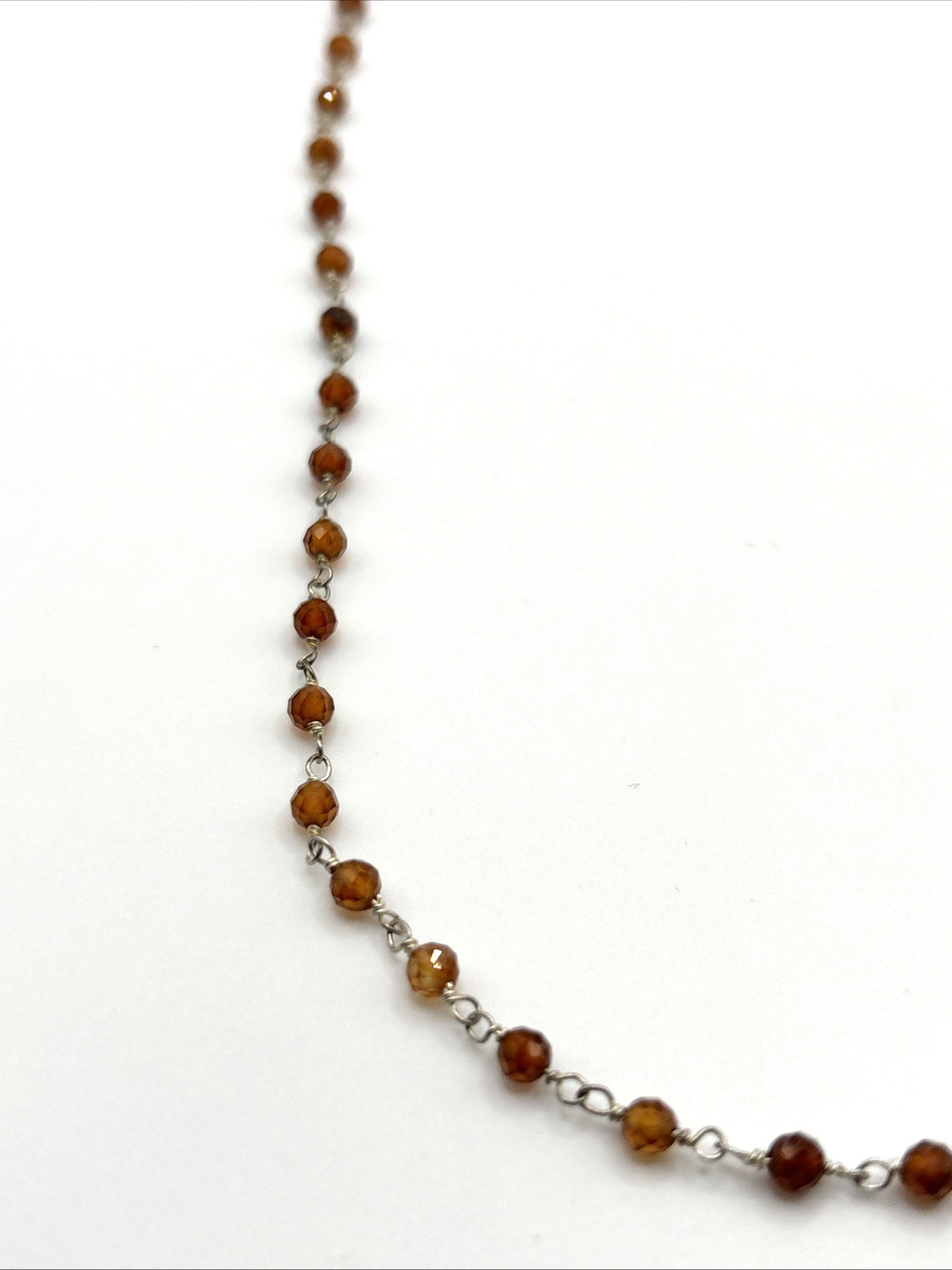 Hessonite Garnet Bezel Link Necklace 20” 925 Sterling Silver India Brown Gem