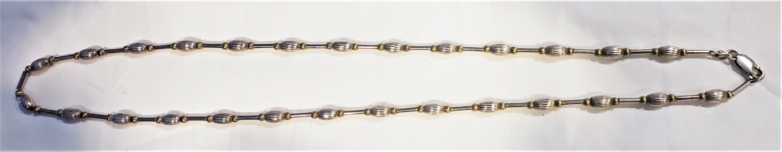 Designer Signed Sterling Silver Yellow Gold Beads Bar Station Necklace Italy 20g