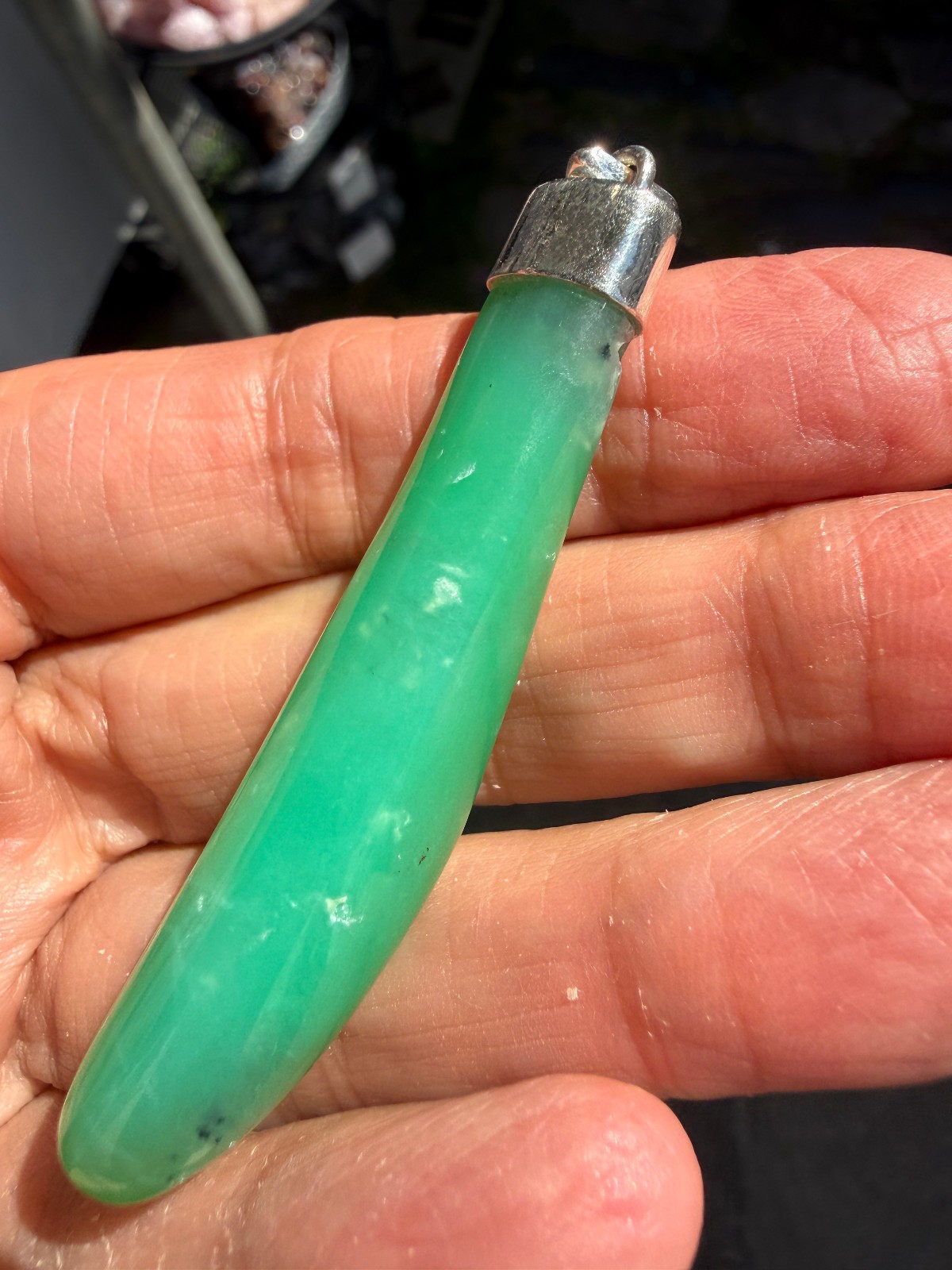 Chrysoprase Crystal Point Polished Pendant Healing Silver 925 Healing Natural Lg