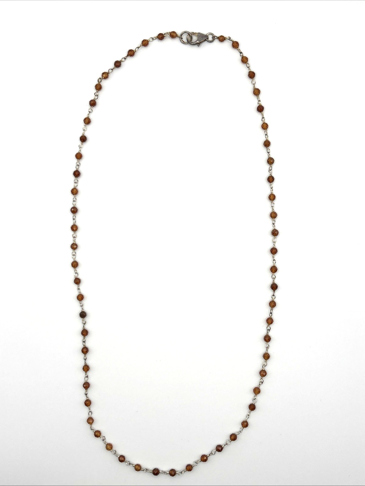 Hessonite Garnet Bezel Link Necklace 20” 925 Sterling Silver India Brown Gem