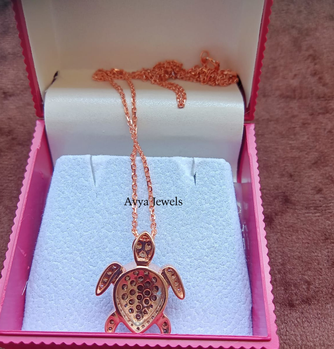 2 CT Round Brown Diamond Aloha Turtle Sea Pendant Necklace 14K Rose Gold Plated